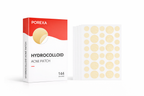 Porexa acne patches verpakking met hydrocolloïde pleisters op witte achtergrond